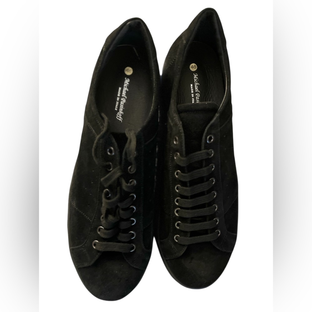 New Michael Pasinkoff Black Suede Lowtop Sneakers Men’s Shoes EU 46 Made Italy